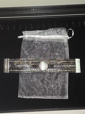 SAACHI Black and Silver Animal Print, Multi-Row Statement Magnetic Bracelet